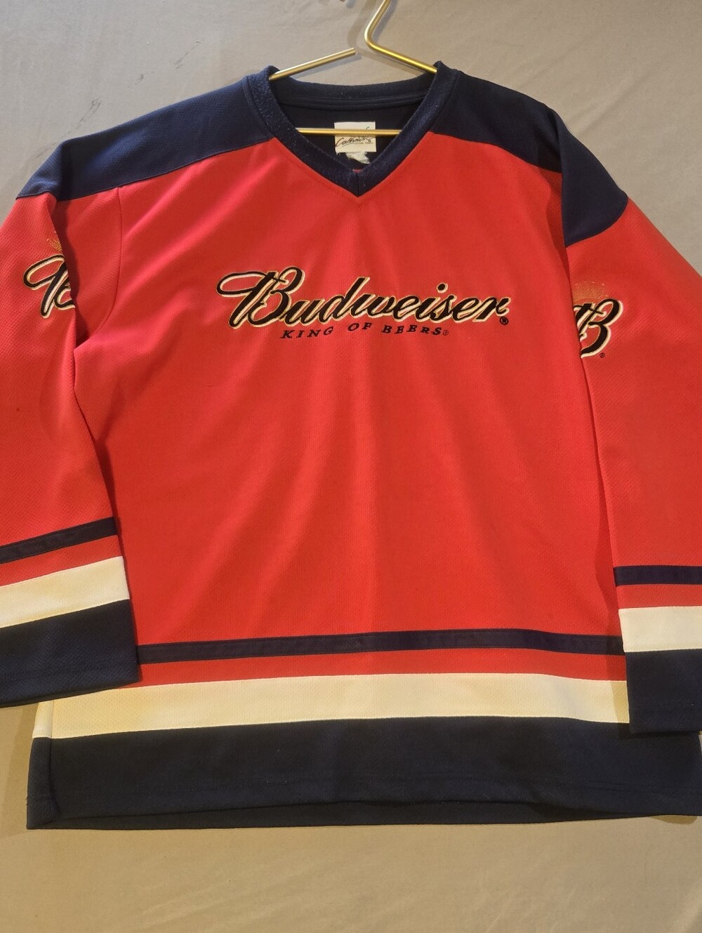 Budweiser Red and Navy Men's Hockey Jersey